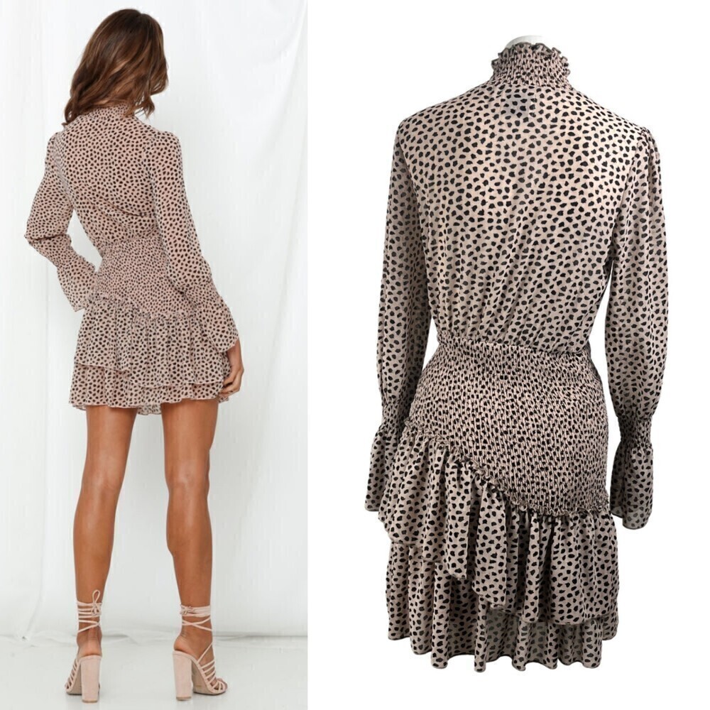 Hello Molly Don't Take It Personal Size S Smock Ruffle Tier Animal Mini Dress - Picture 17 of 17